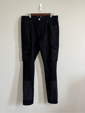 Serenede Men's Black Cargo Jeans - Slim Fit Size 36 x 32